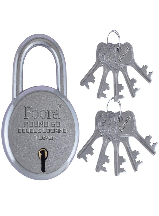 Foora Round Heavy Duty Padlock, 50mm, Double Locking 7 Steel Lever, 10 Keys, for Home, Gate, Shutter - Image 1